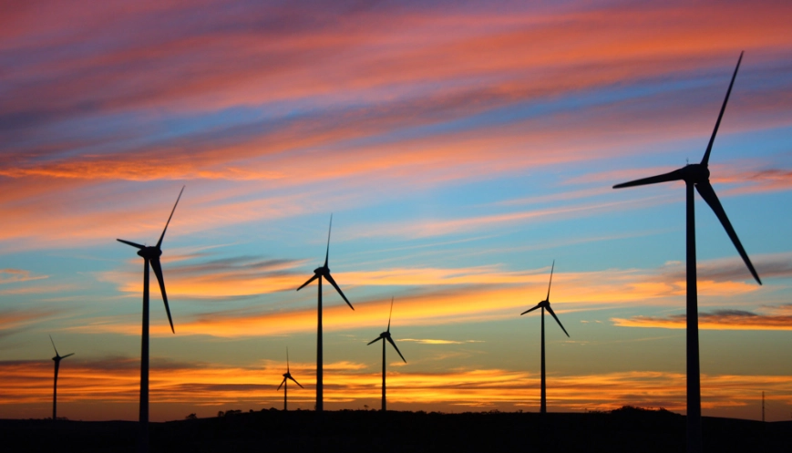 Mount millar windfarm on the eyre peninsula, south australia, at sunset